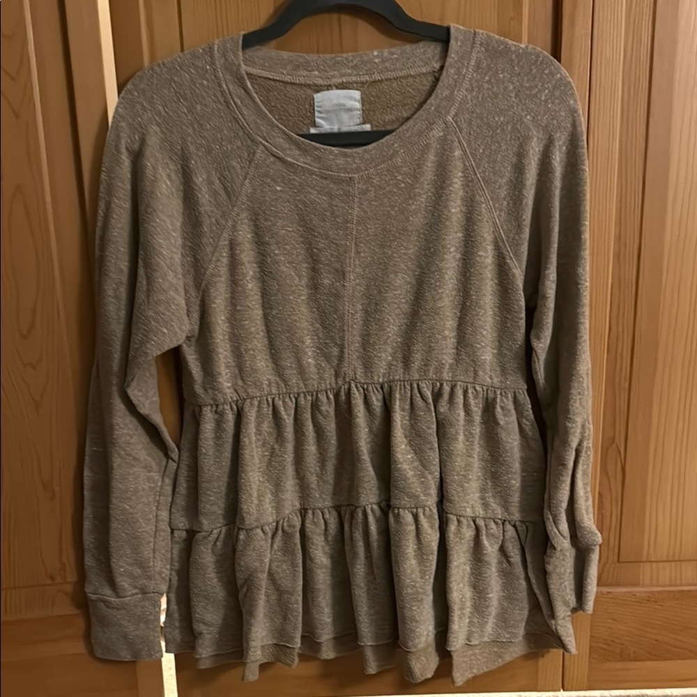 Urban Outfitters Tan Peplum Long Sleeve Top